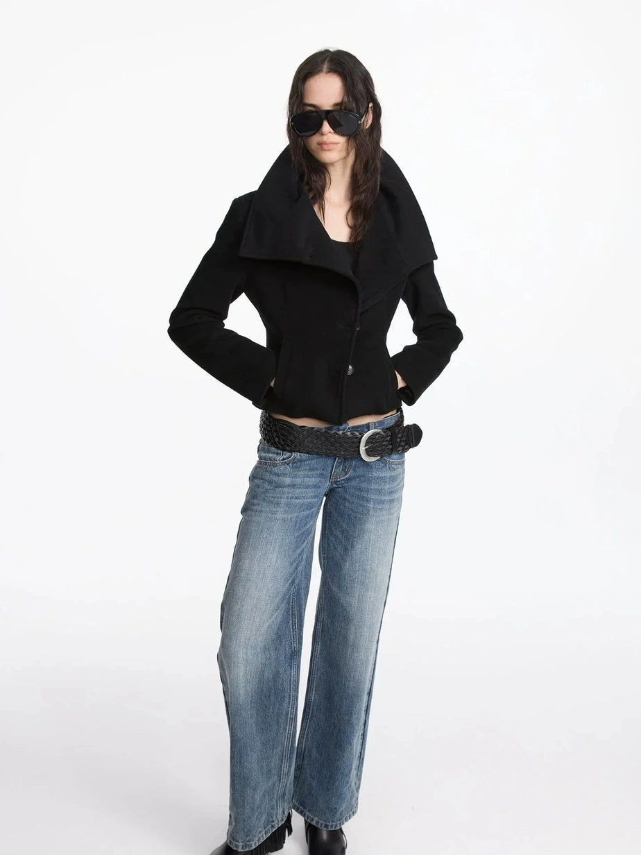 LYUOCHENG Stonewashed Straight Leg Low Rise Jeans