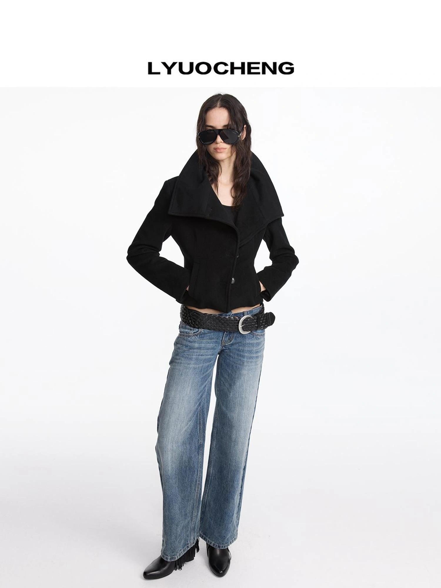 LYUOCHENG Stonewashed Straight Leg Low Rise Jeans