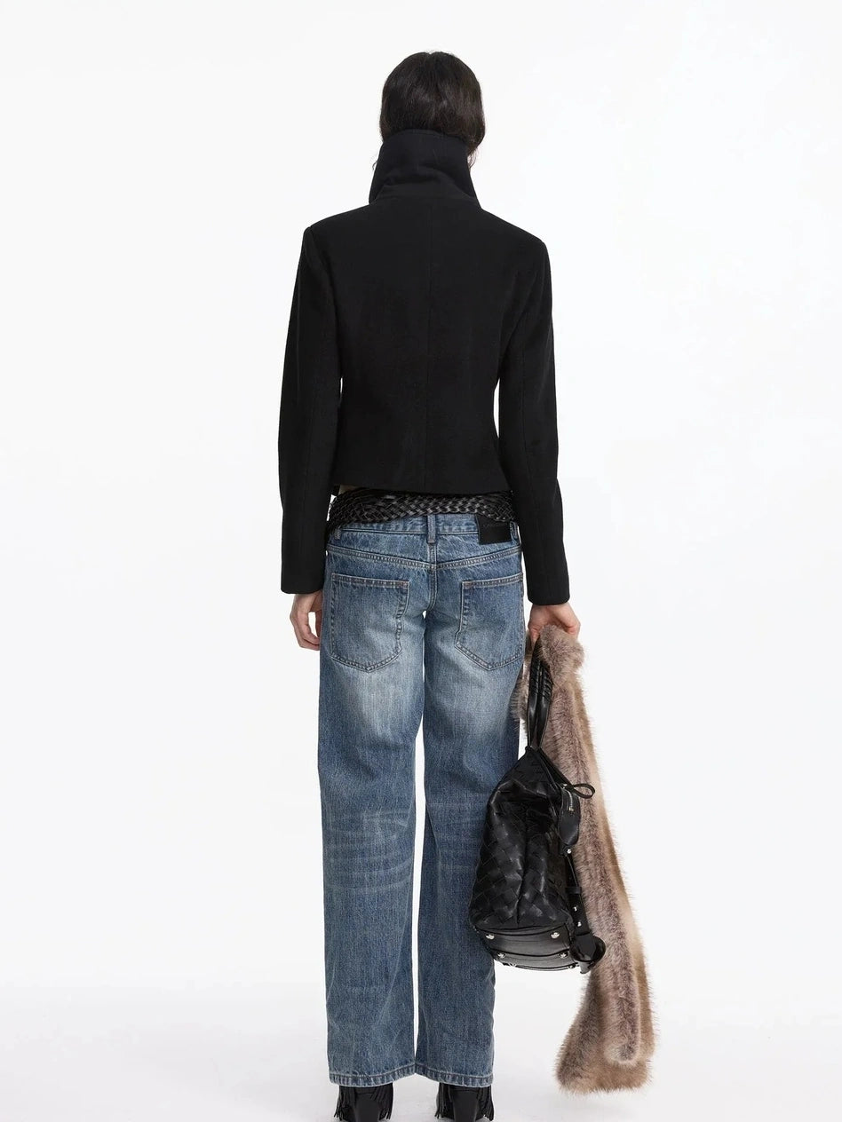 LYUOCHENG Stonewashed Straight Leg Low Rise Jeans