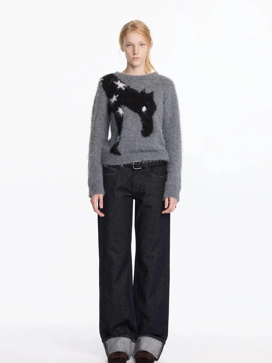 LYUOCHENG Straight Leg Cuffed Raw Denim Jeans