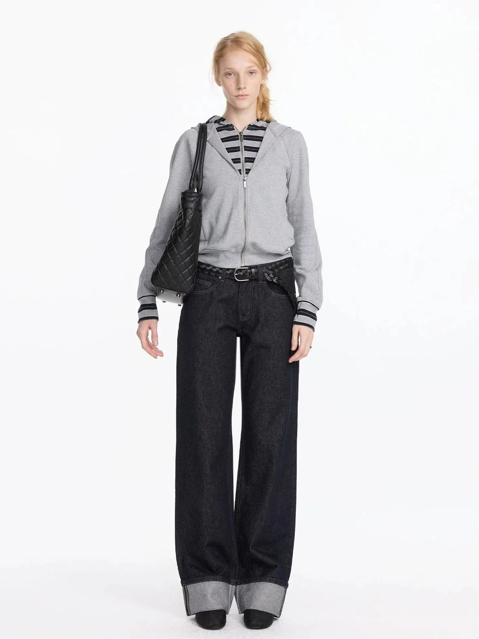 LYUOCHENG Straight Leg Cuffed Raw Denim Jeans