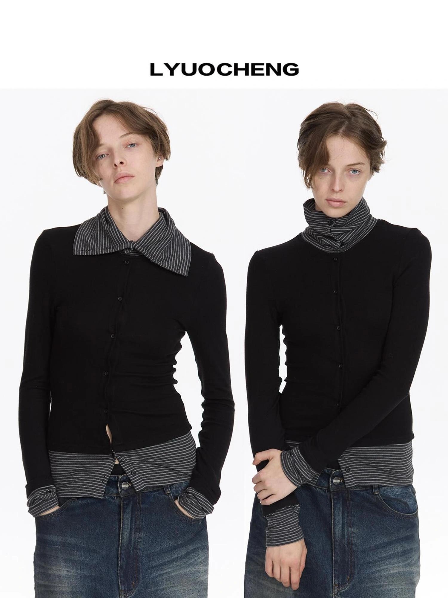 LYUOCHENG Striped Paneled Stretch Knit Top