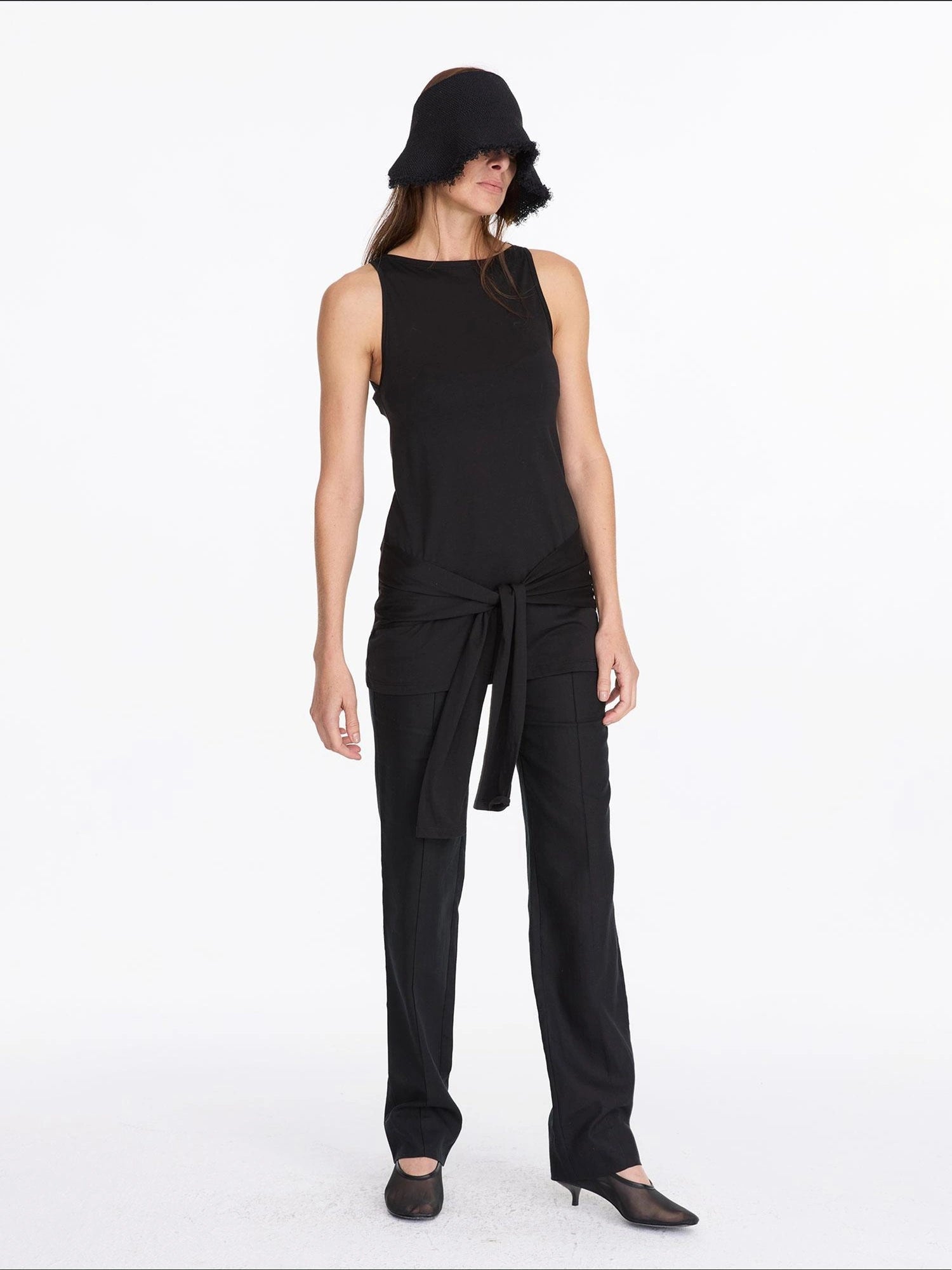 LYUOCHENG Summer Tencel Sleeveless Tie Waist Top