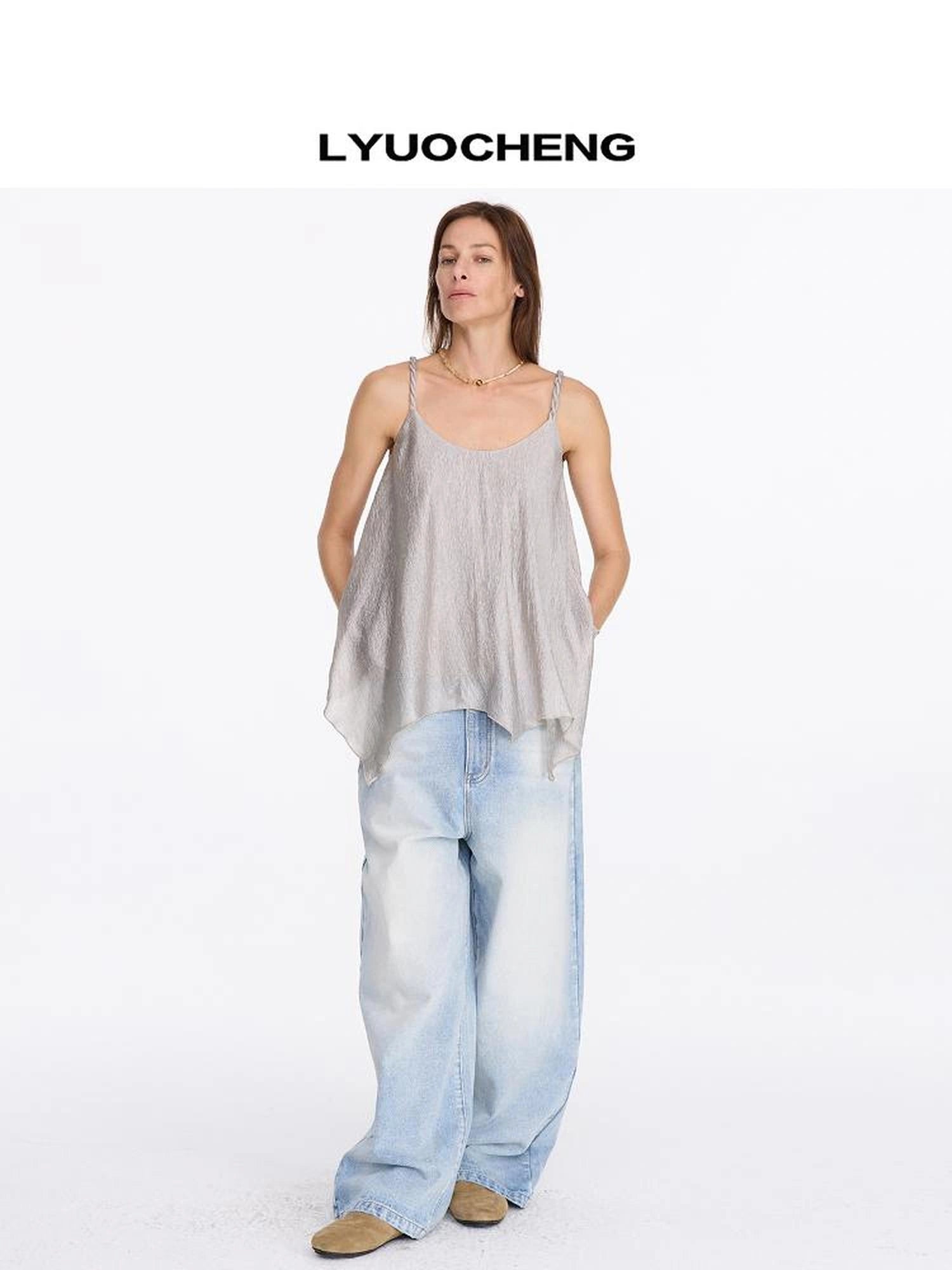 LYUOCHENG Twisted Neck Champagne Acetate Camisole