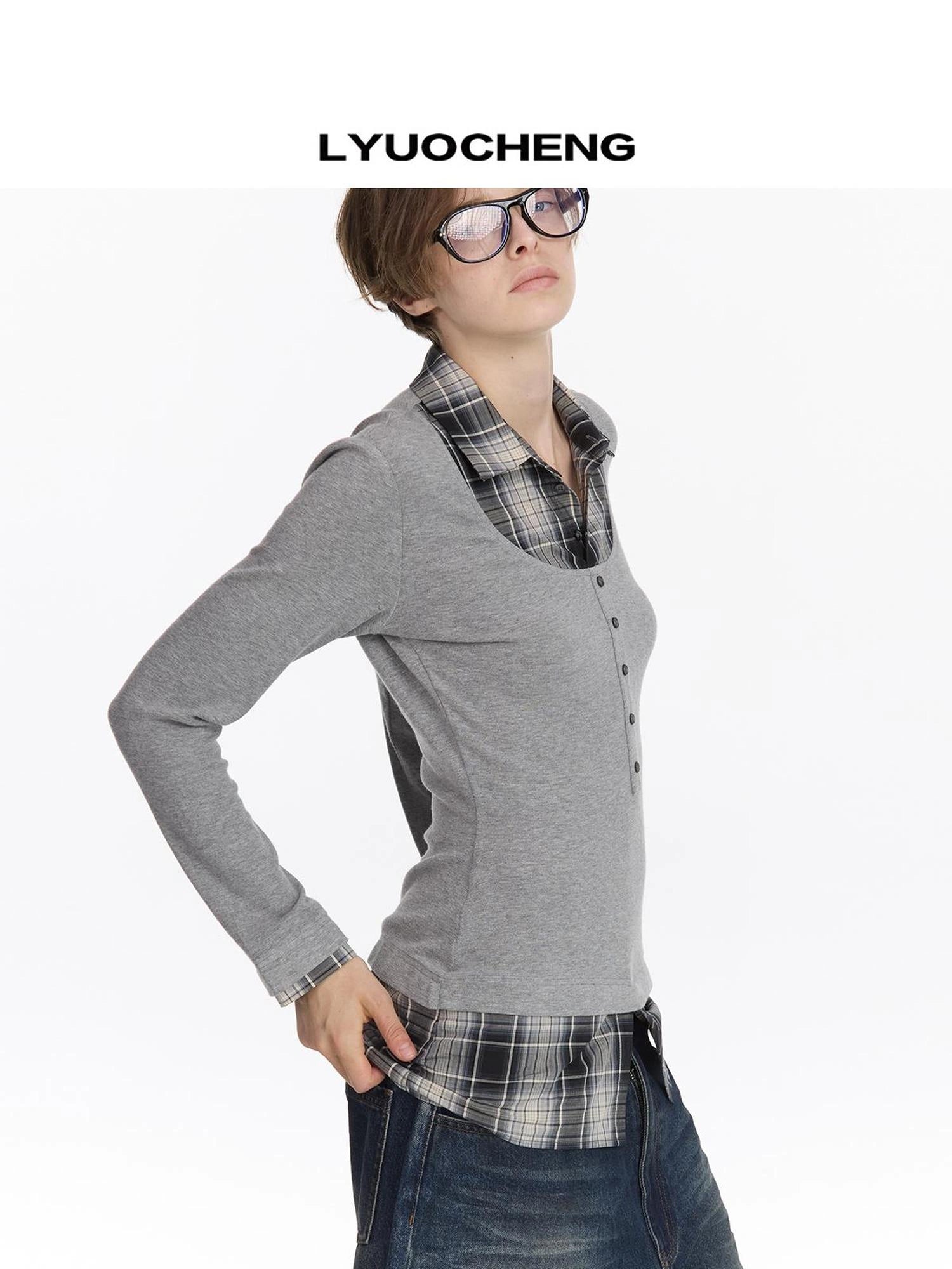 LYUOCHENG Two Tone Checkerboard Polo Shirt