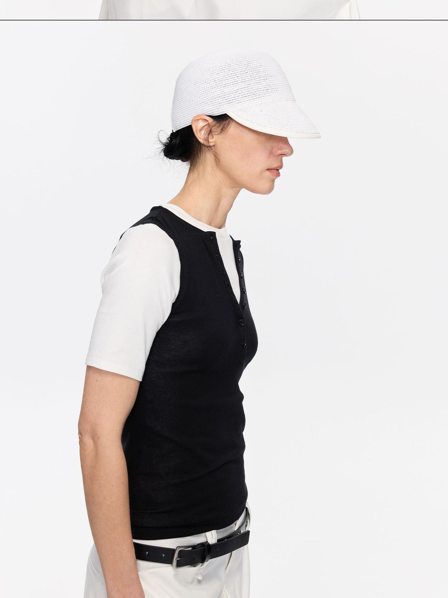 LYUOCHENG V-neck Buttons Racerback Slim Plain Knit Women&