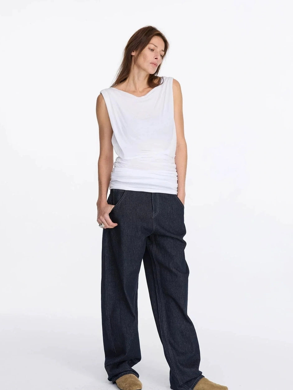 LYUOCHENG V-neck Pleated Tencel Vest