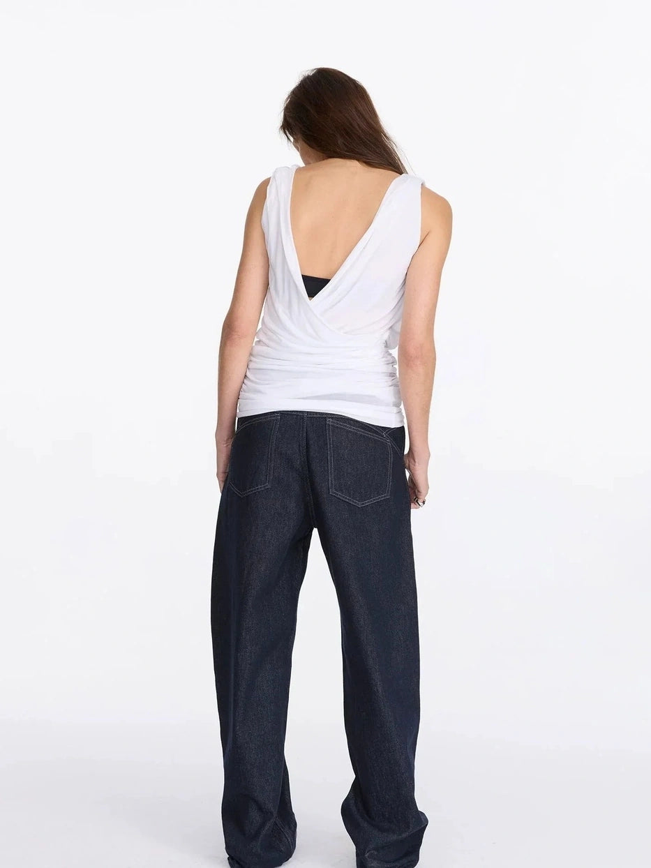 LYUOCHENG V-neck Pleated Tencel Vest