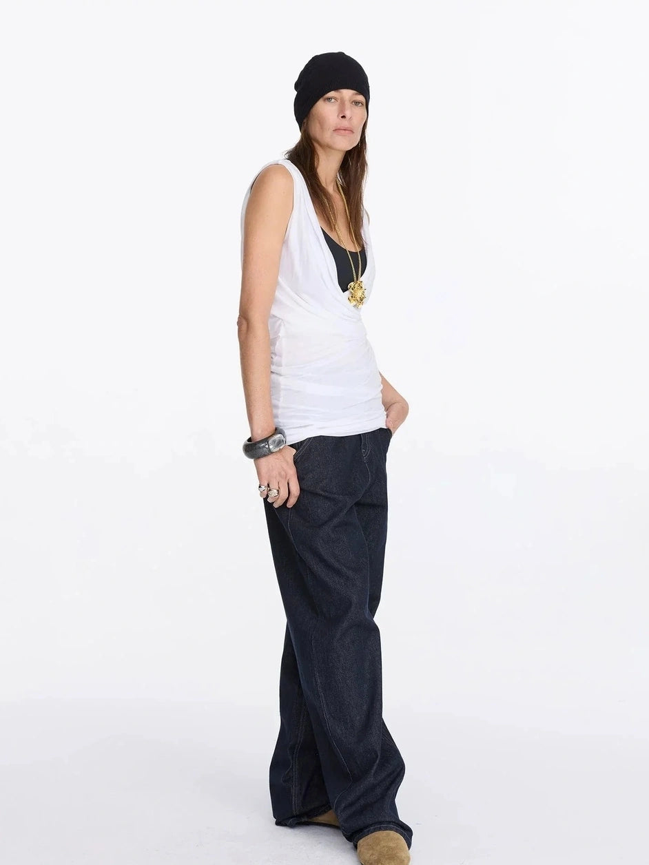 LYUOCHENG V-neck Pleated Tencel Vest