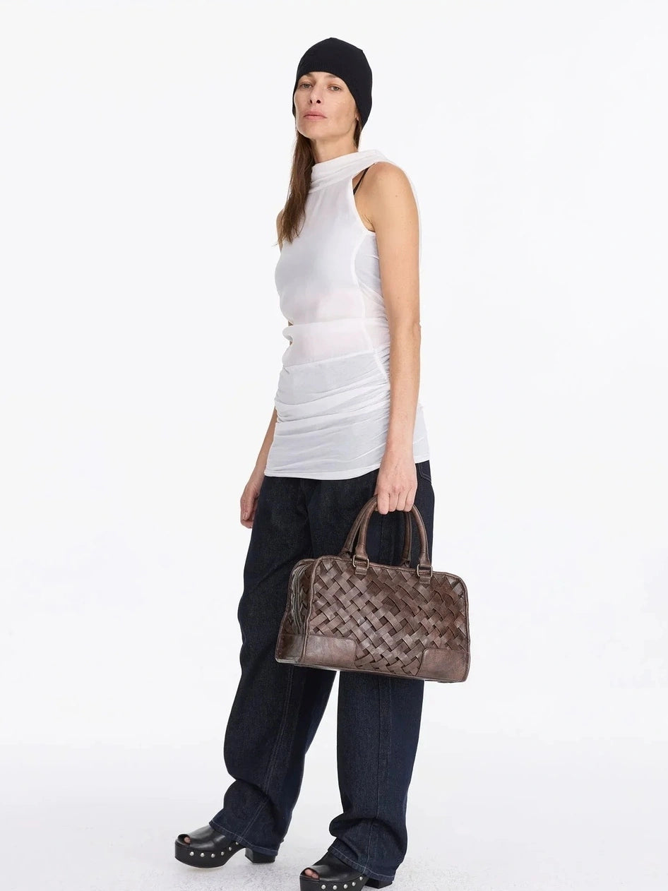 LYUOCHENG V-neck Sleeveless White Draped Backless Rayon Midi Dress