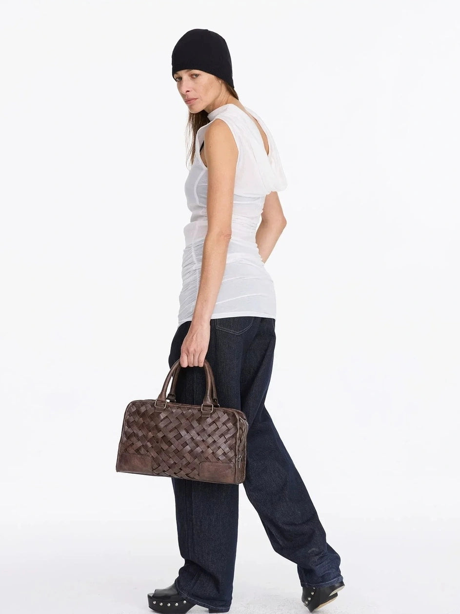 LYUOCHENG V-neck Sleeveless White Draped Backless Rayon Midi Dress