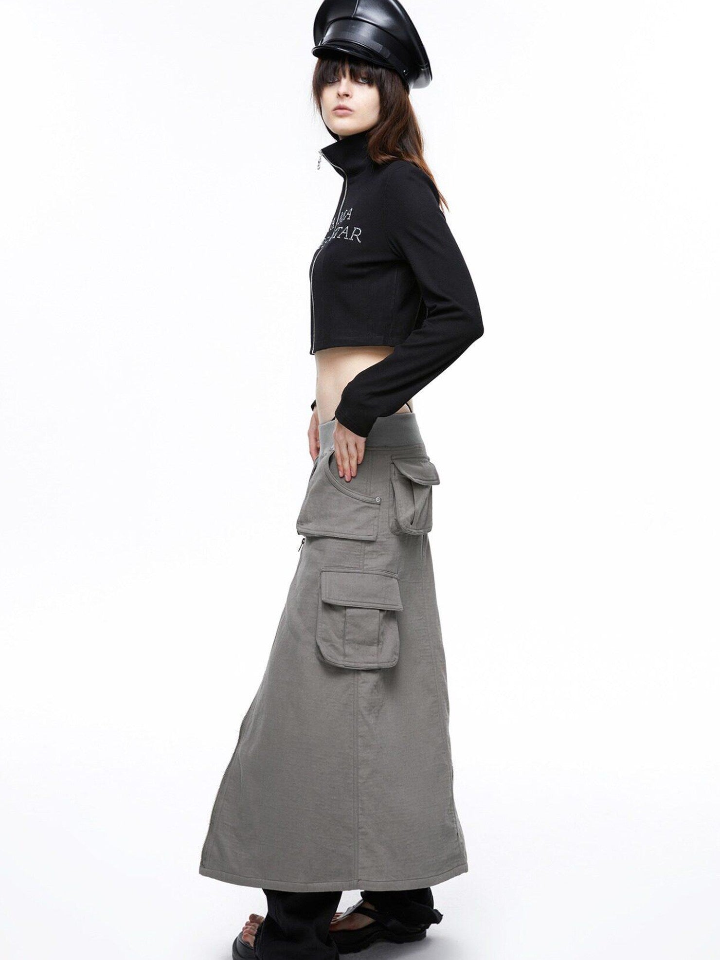 LYUOCHENG Vintage Low Waist Pocket A Line Women&