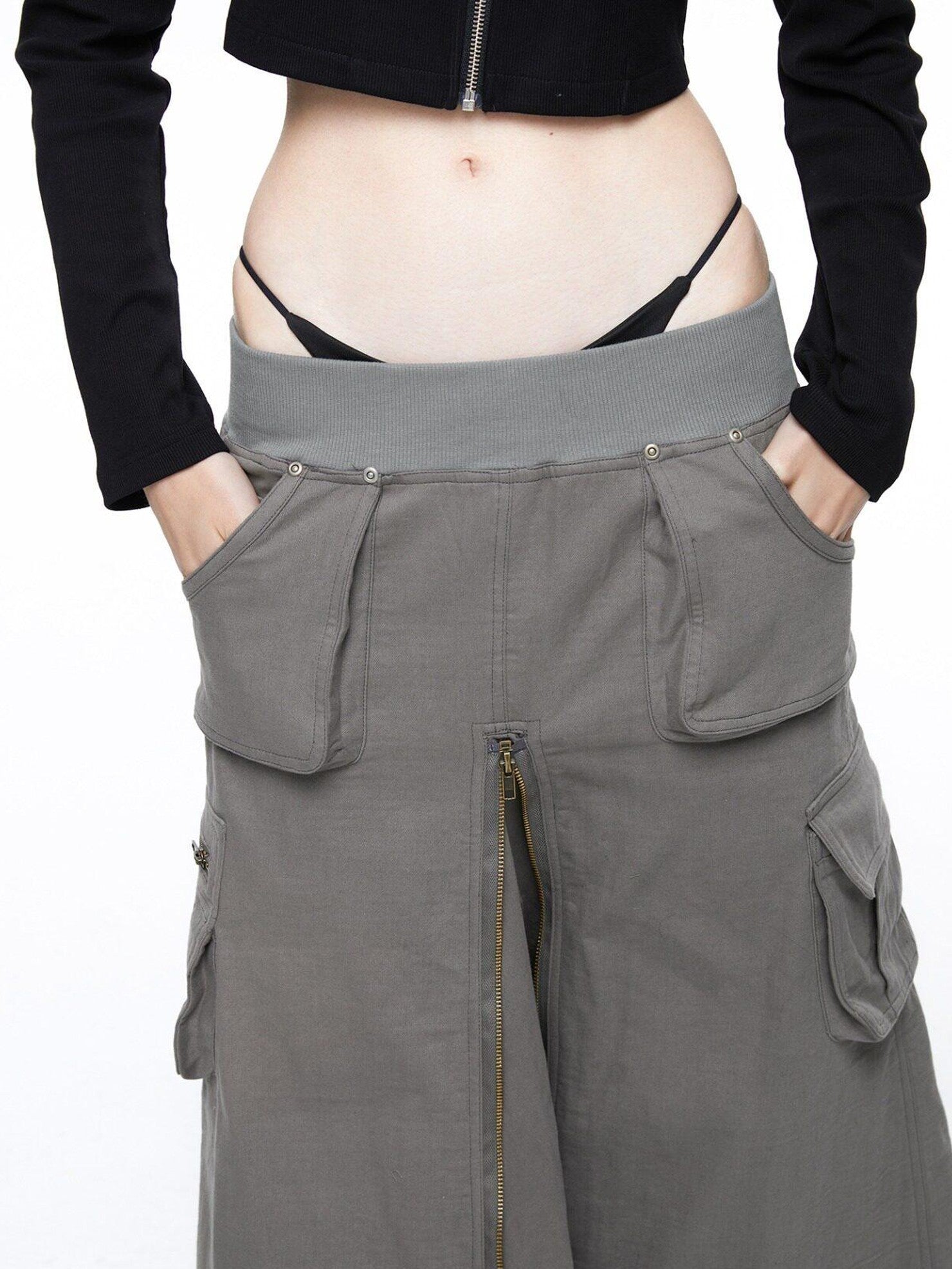 LYUOCHENG Vintage Low Waist Pocket A Line Women&