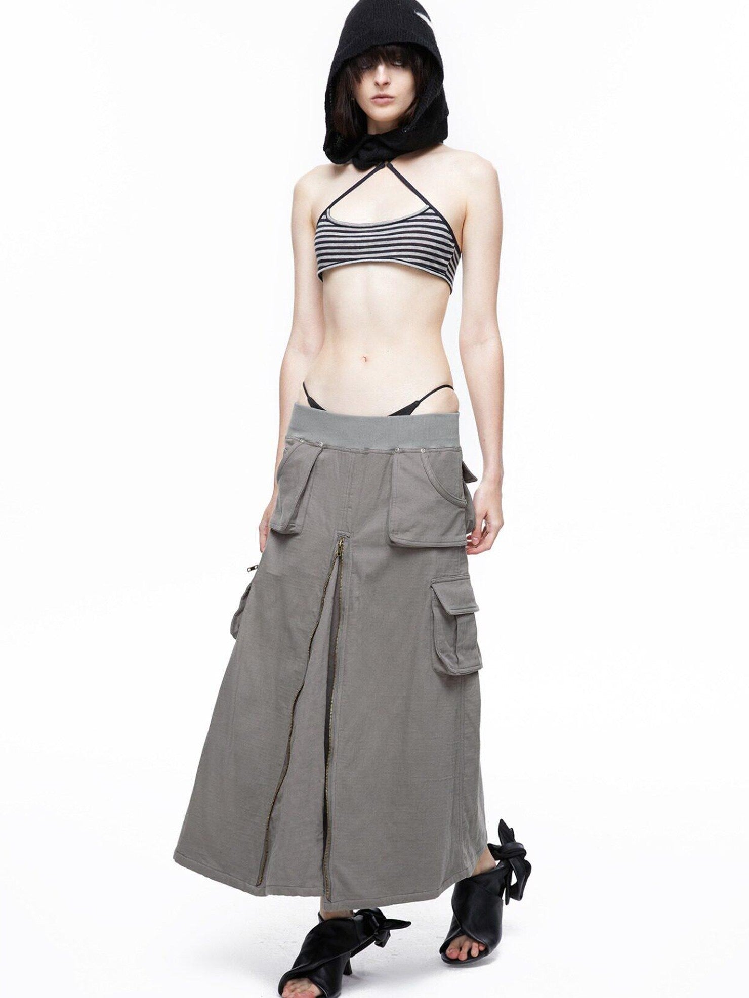 LYUOCHENG Vintage Low Waist Pocket A Line Women&