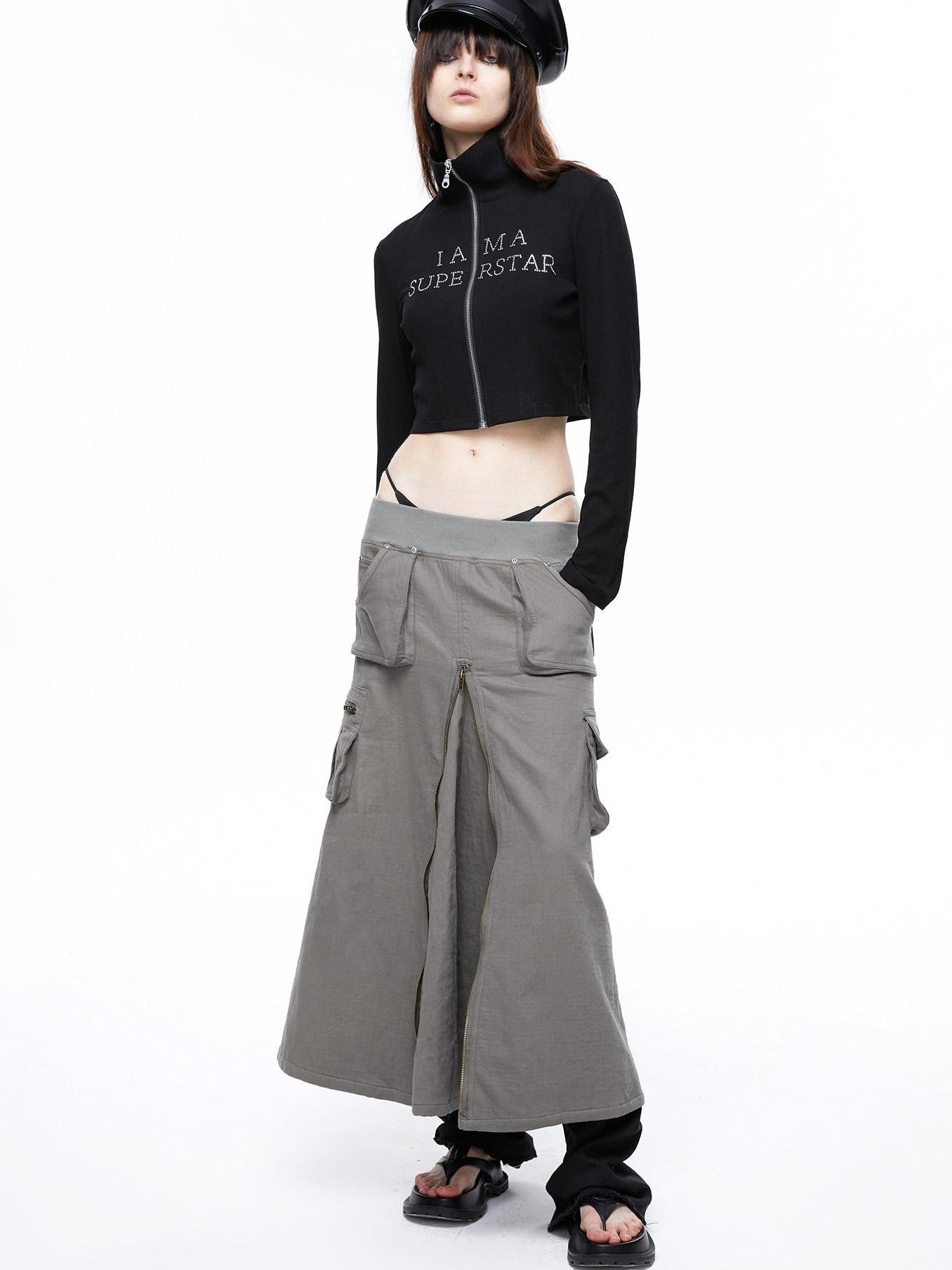 LYUOCHENG Vintage Low Waist Pocket A Line Women&
