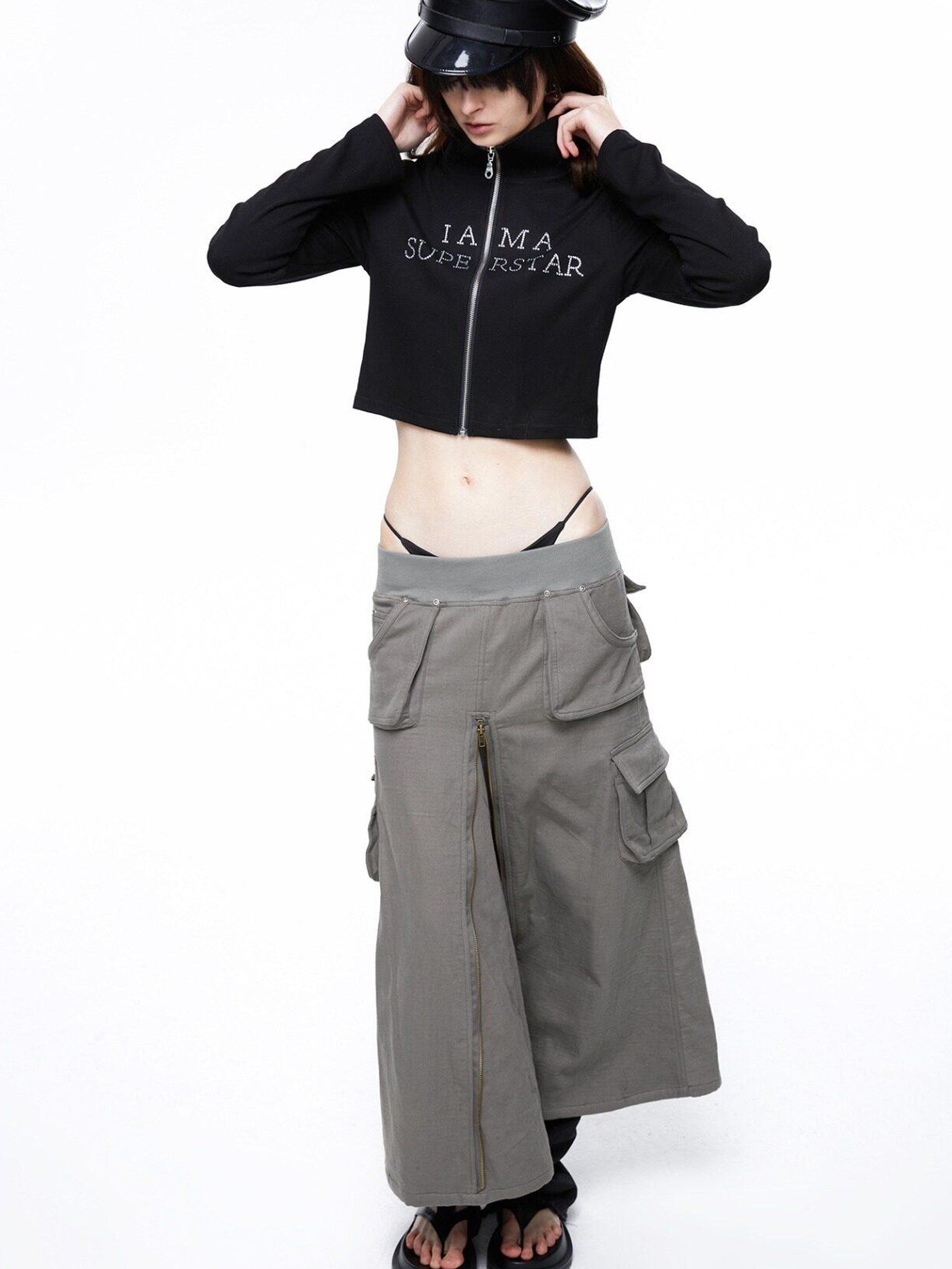 LYUOCHENG Vintage Low Waist Pocket A Line Women&