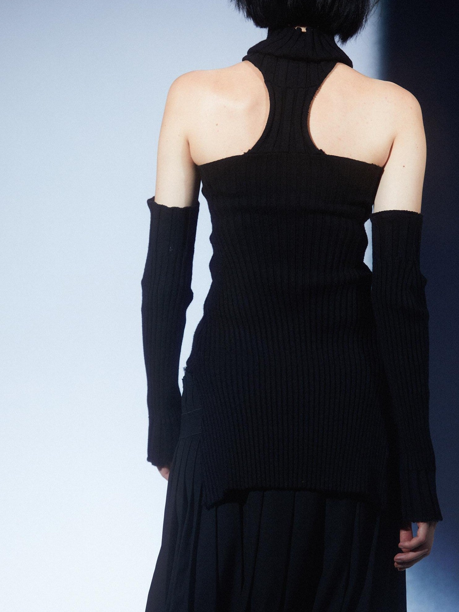 LYUOCHENG Vintage Spliced Backless High Collar Slim Fit Women&