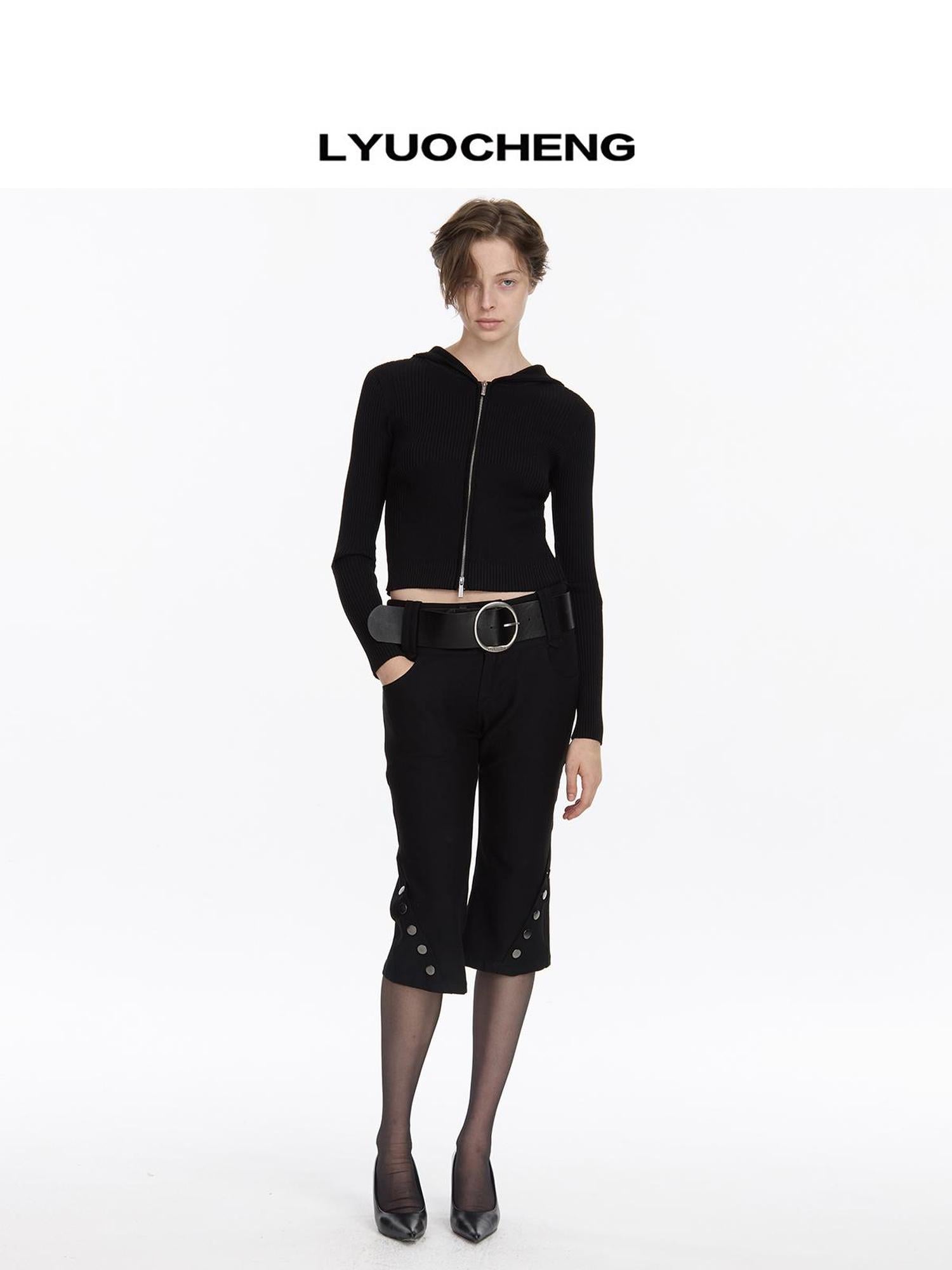 LYUOCHENG Vintage Stretch Black Knee Length Riding Shorts