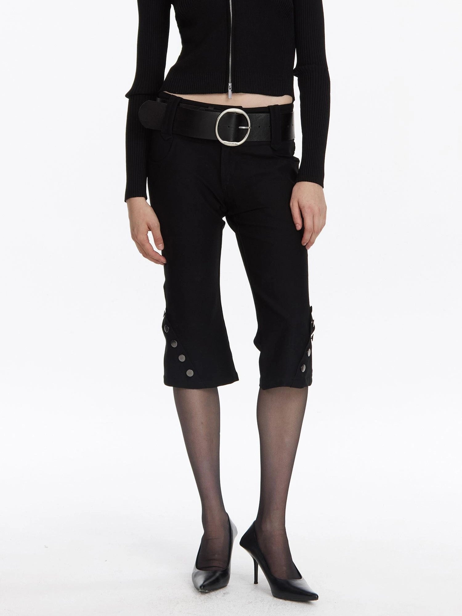 LYUOCHENG Vintage Stretch Black Knee Length Riding Shorts