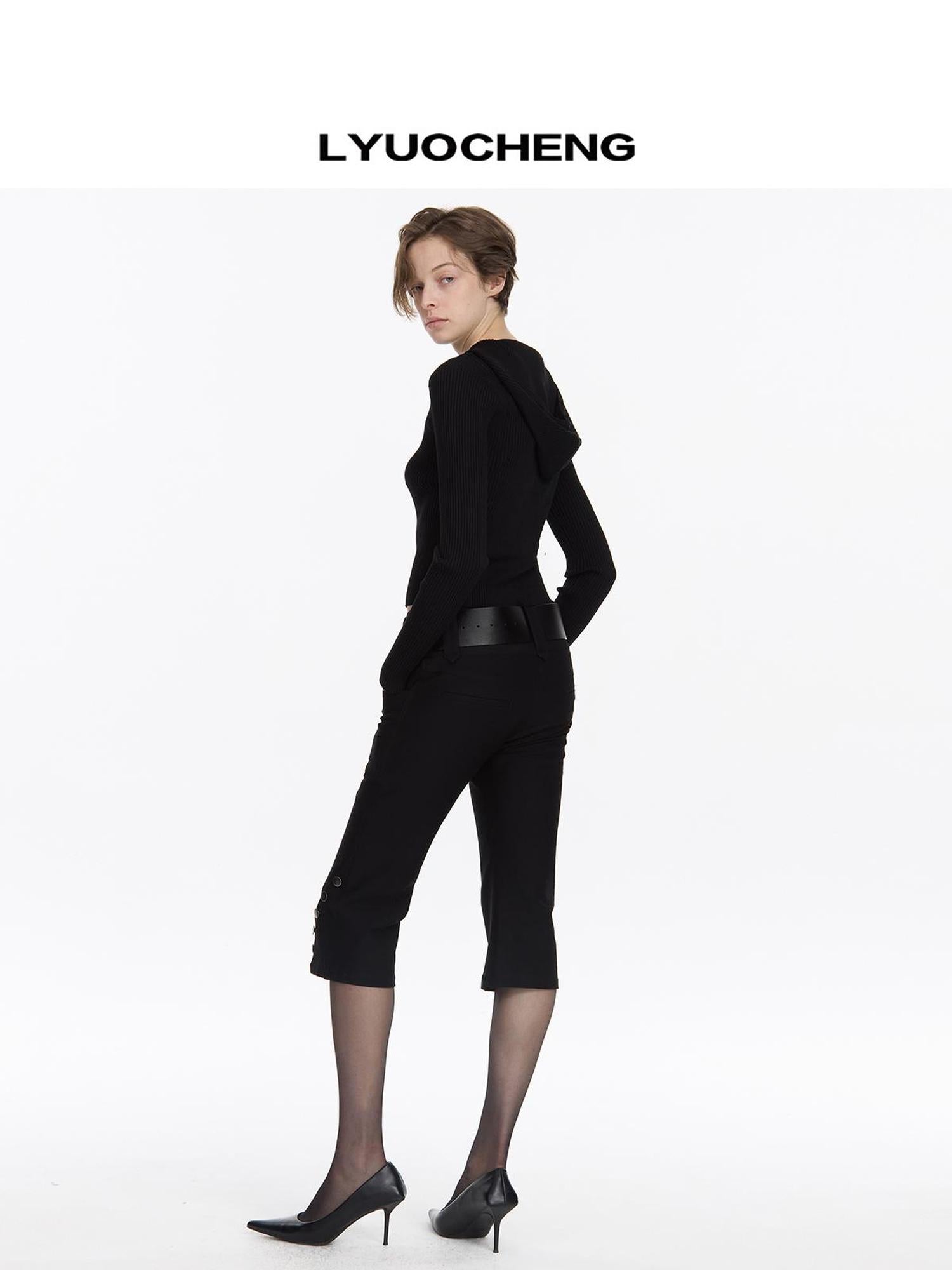 LYUOCHENG Vintage Stretch Black Knee Length Riding Shorts