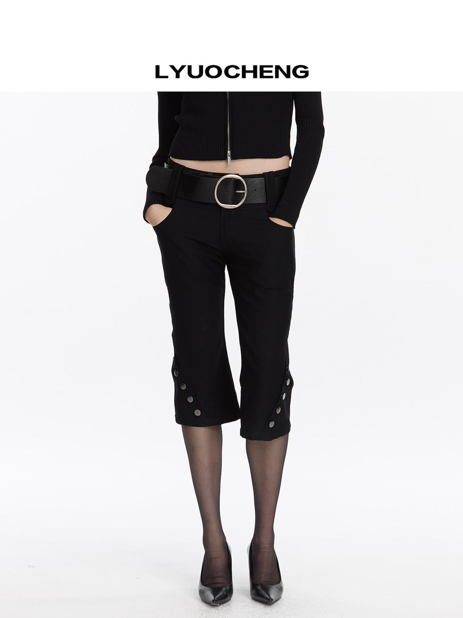 LYUOCHENG Vintage Stretch Black Knee Length Riding Shorts