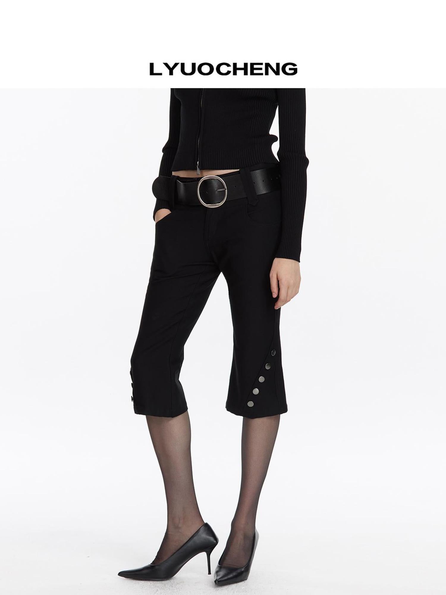 LYUOCHENG Vintage Stretch Black Knee Length Riding Shorts