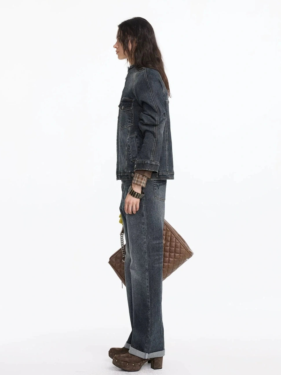 LYUOCHENG Vintage Washed Denim Jacket With Bamboo Texture