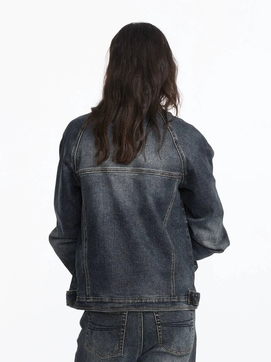 LYUOCHENG Vintage Washed Denim Jacket With Bamboo Texture