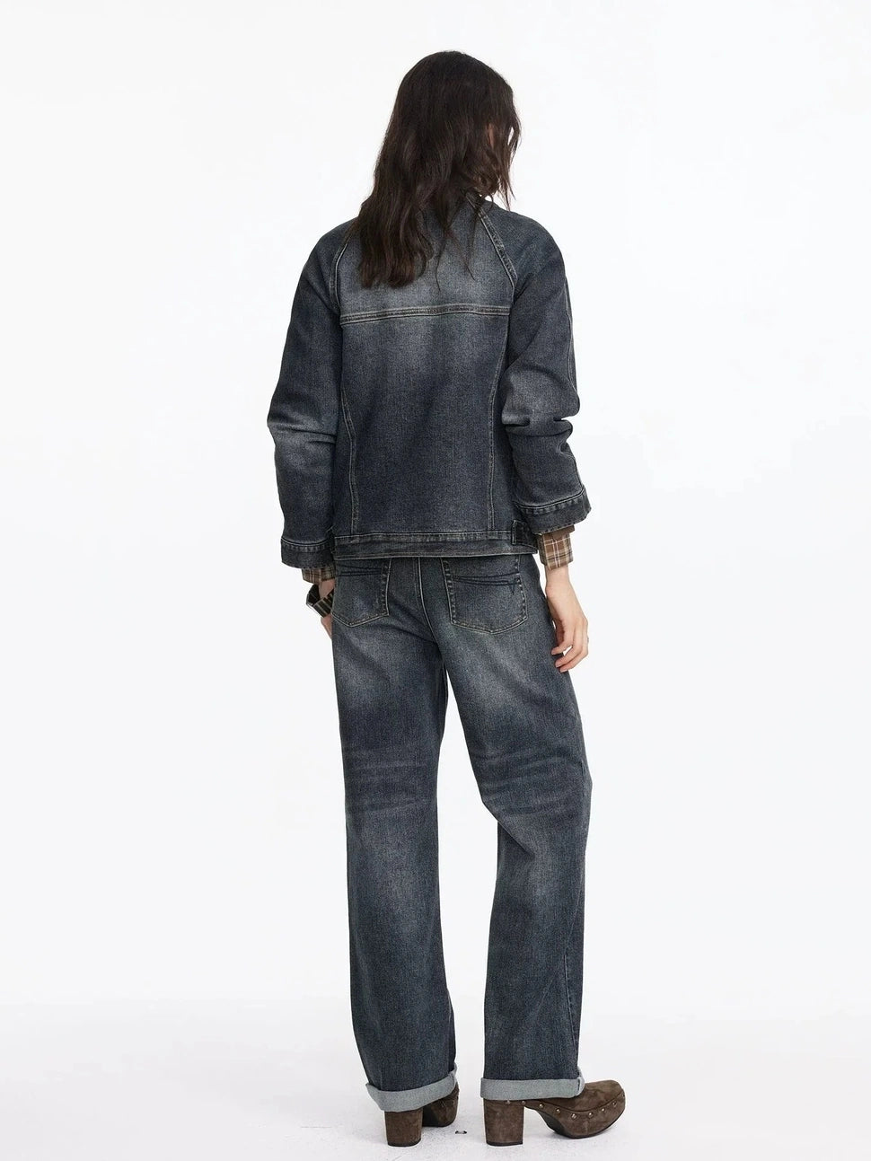 LYUOCHENG Vintage Washed Denim Jacket With Bamboo Texture