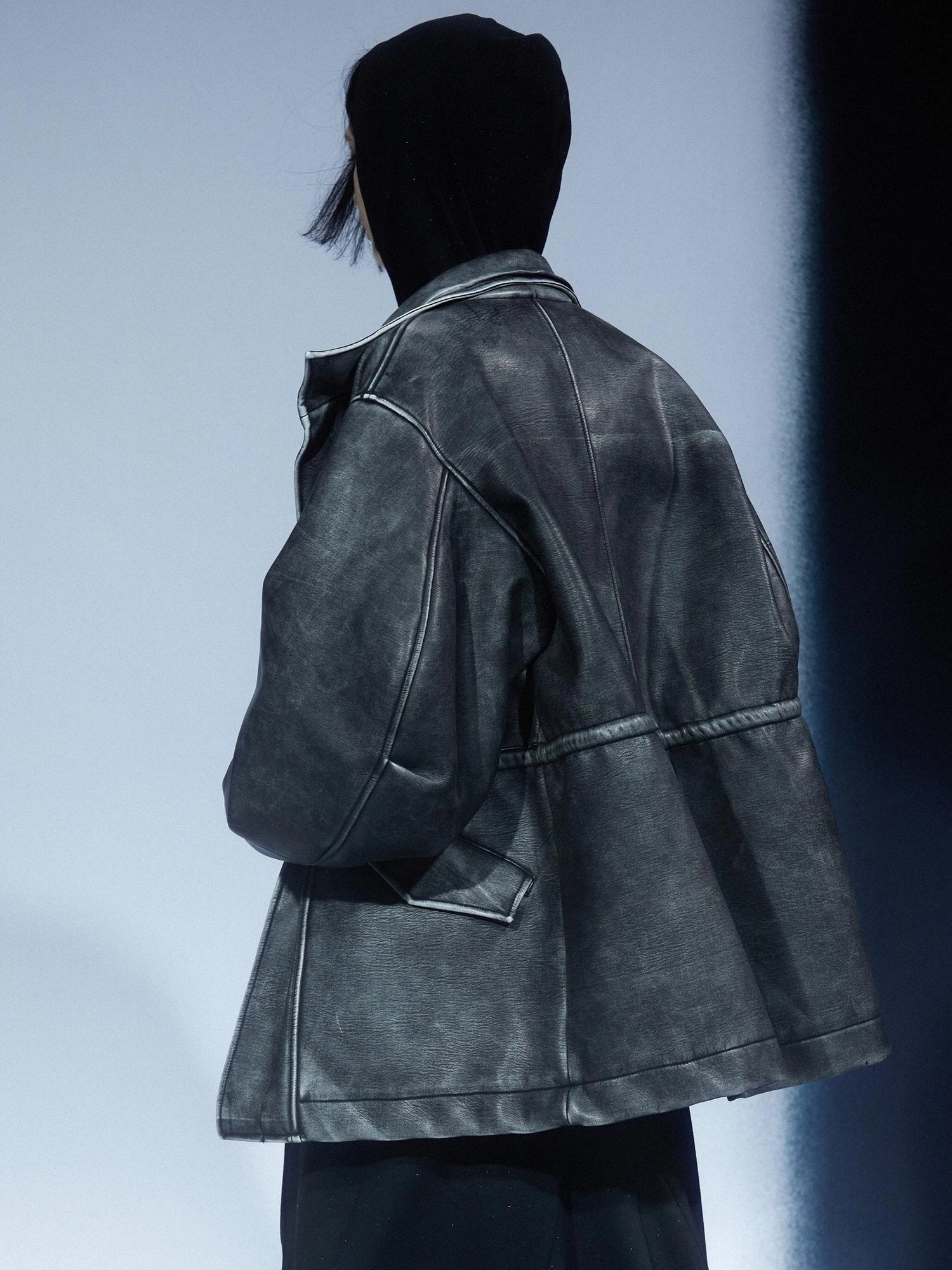 LYUOCHENG Vintage Washed Distressed Leather Trench Coat