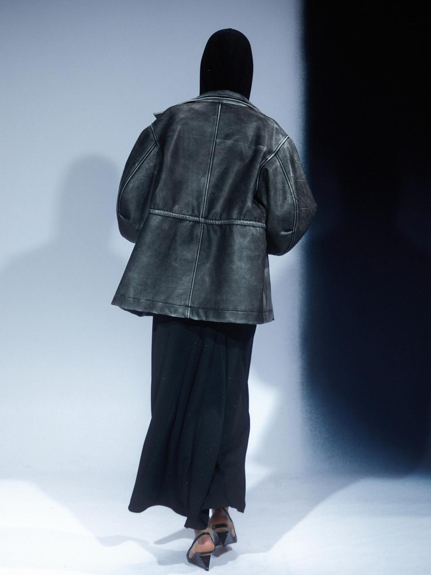 LYUOCHENG Vintage Washed Distressed Leather Trench Coat