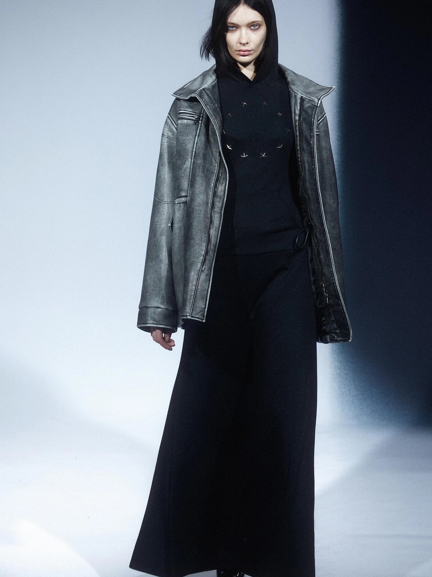 LYUOCHENG Vintage Washed Distressed Leather Trench Coat