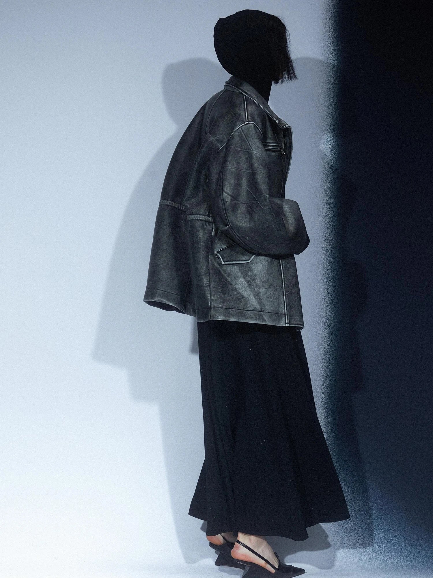 LYUOCHENG Vintage Washed Distressed Leather Trench Coat