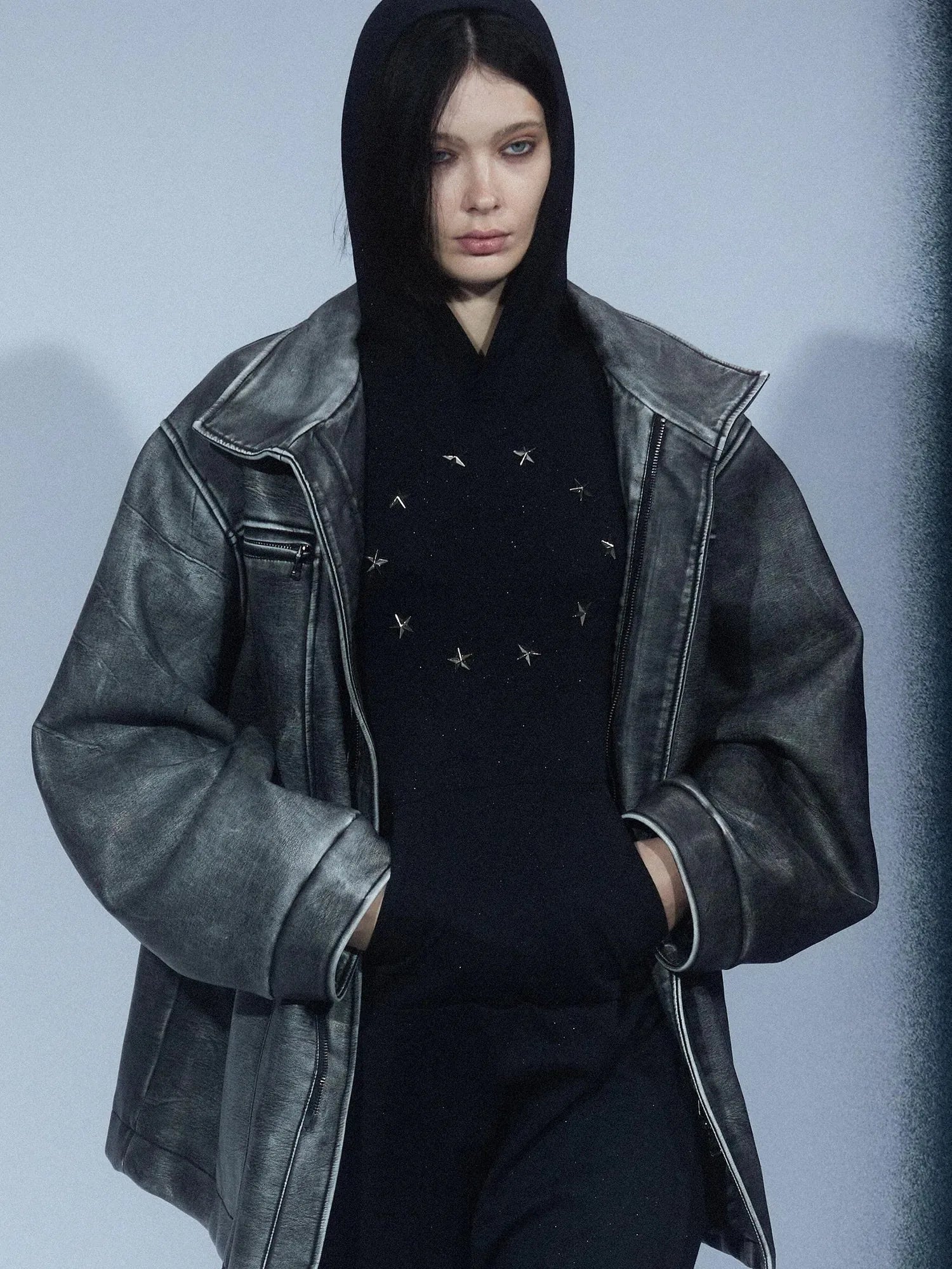 Vintage Washed Distressed Leather Trench Coat