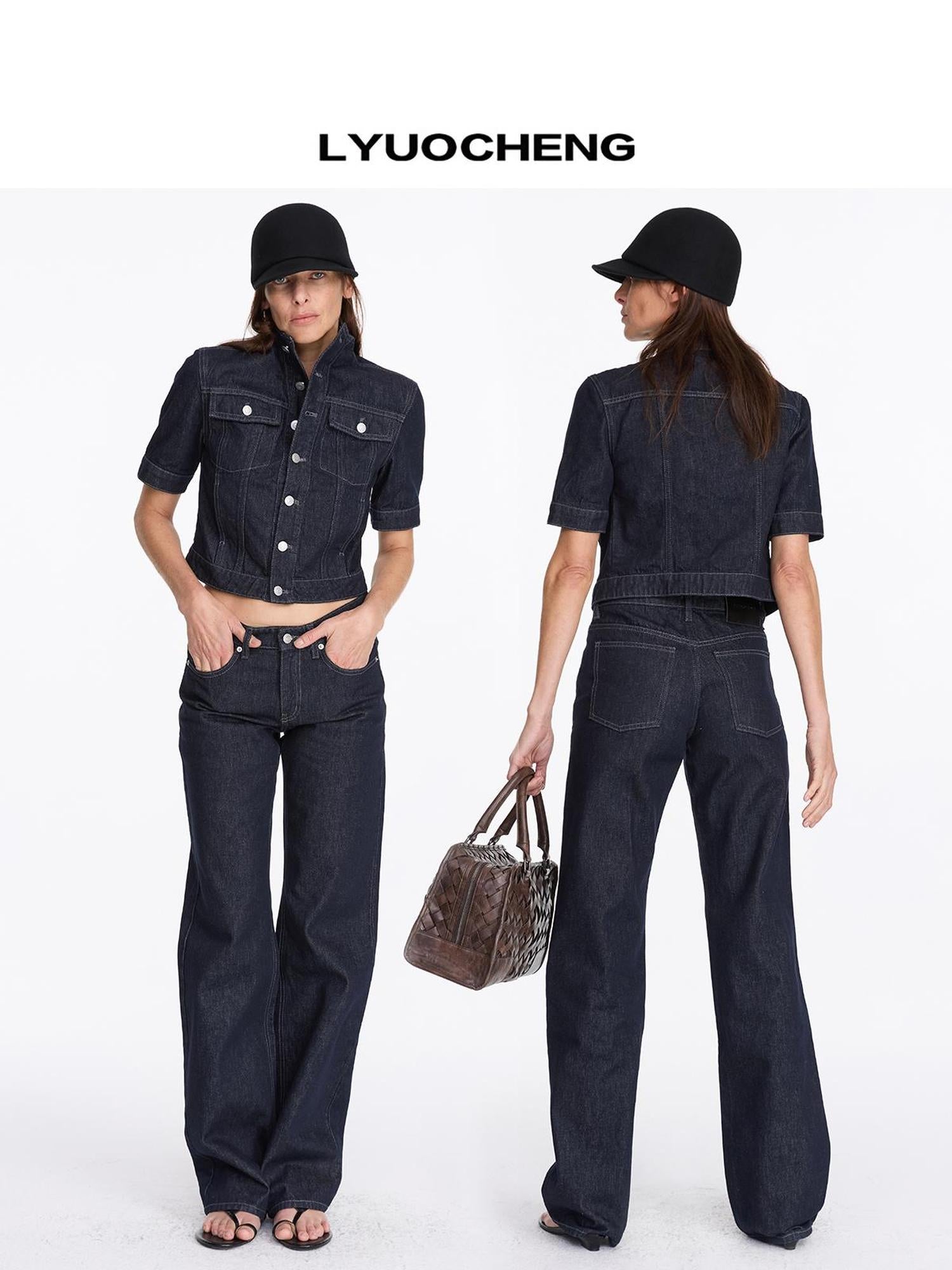 LYUOCHENG Vintage Washed Straight Leg Raw Denim Jeans