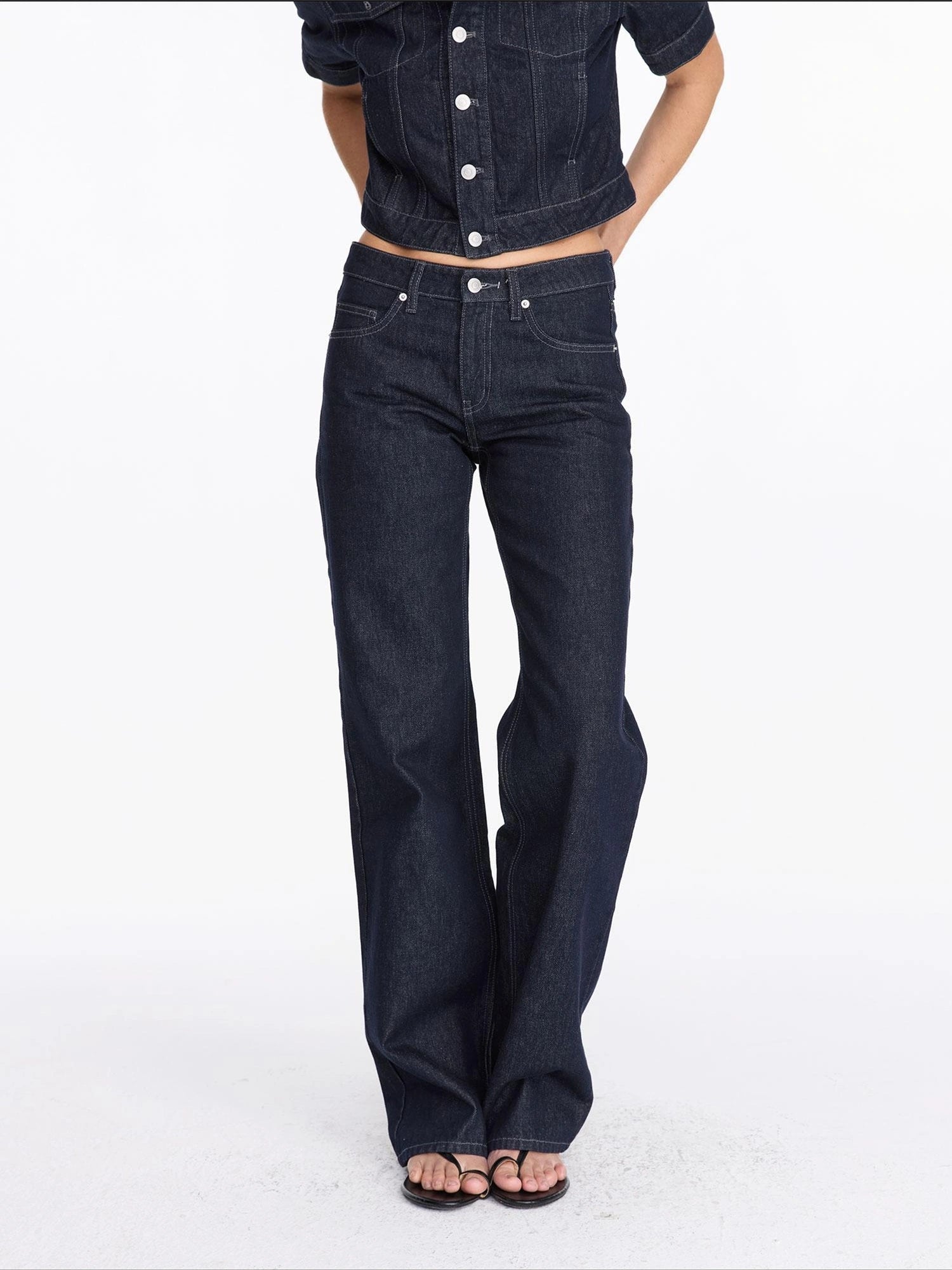 LYUOCHENG Vintage Washed Straight Leg Raw Denim Jeans