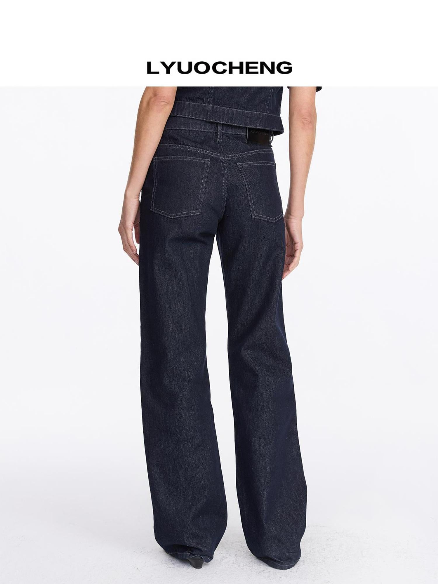 LYUOCHENG Vintage Washed Straight Leg Raw Denim Jeans