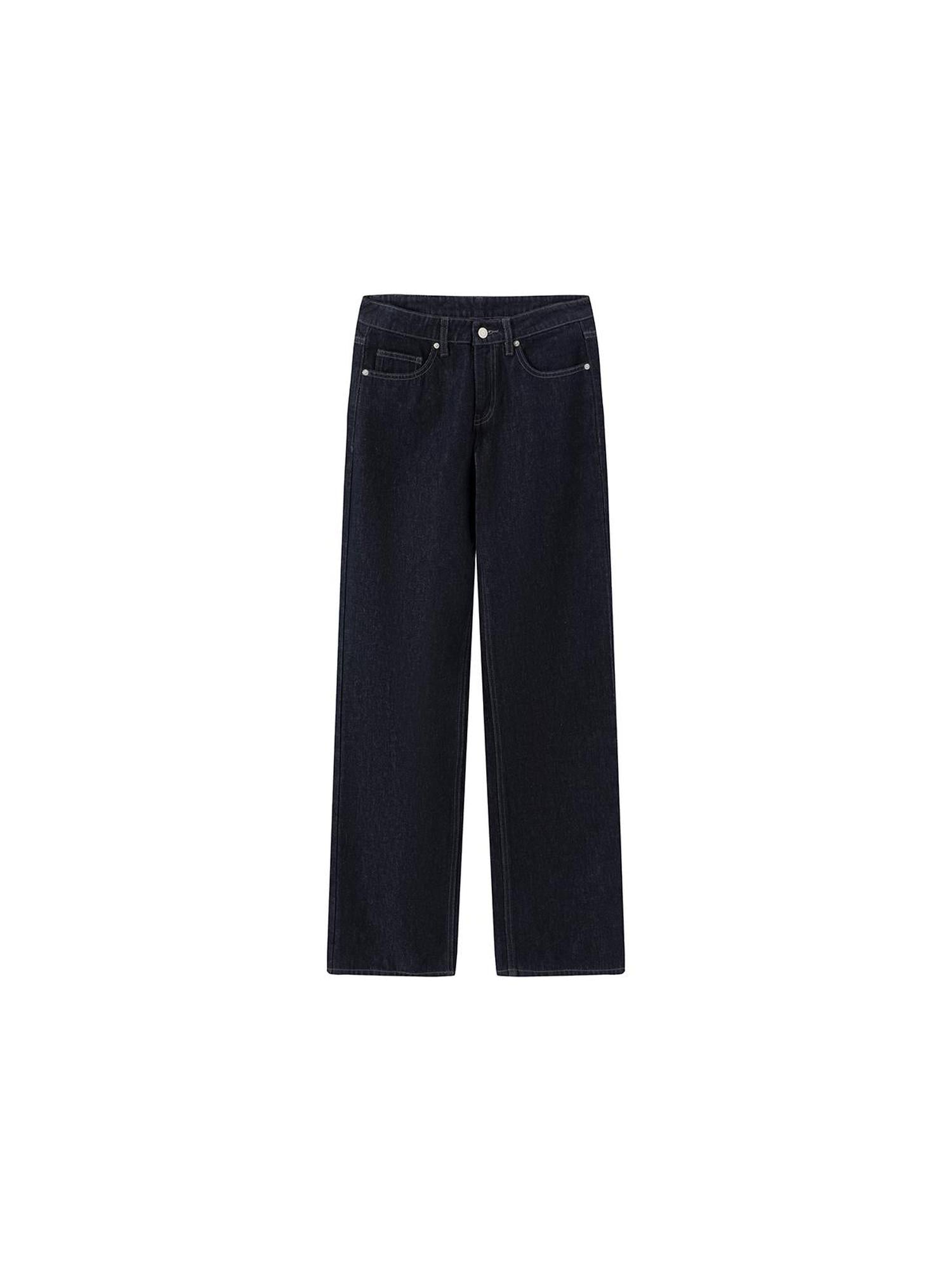 LYUOCHENG Vintage Washed Straight Leg Raw Denim Jeans