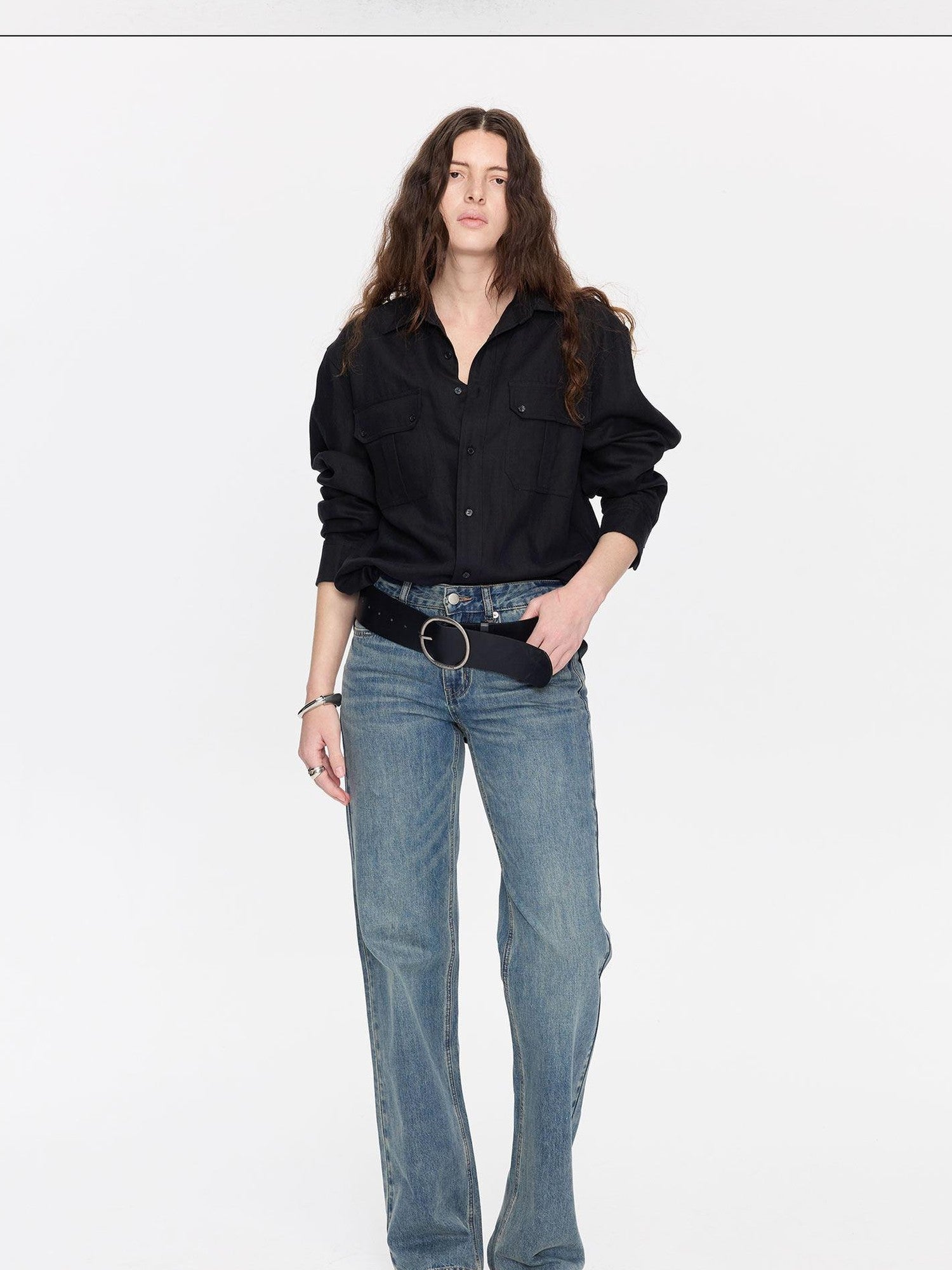 LYUOCHENG Washed Blue Distressed Low Waist Women&