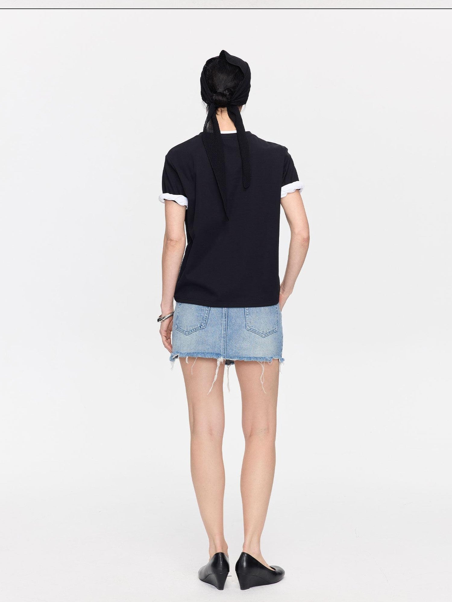 LYUOCHENG Washed Blue Frayed Straight Low Waist Women&