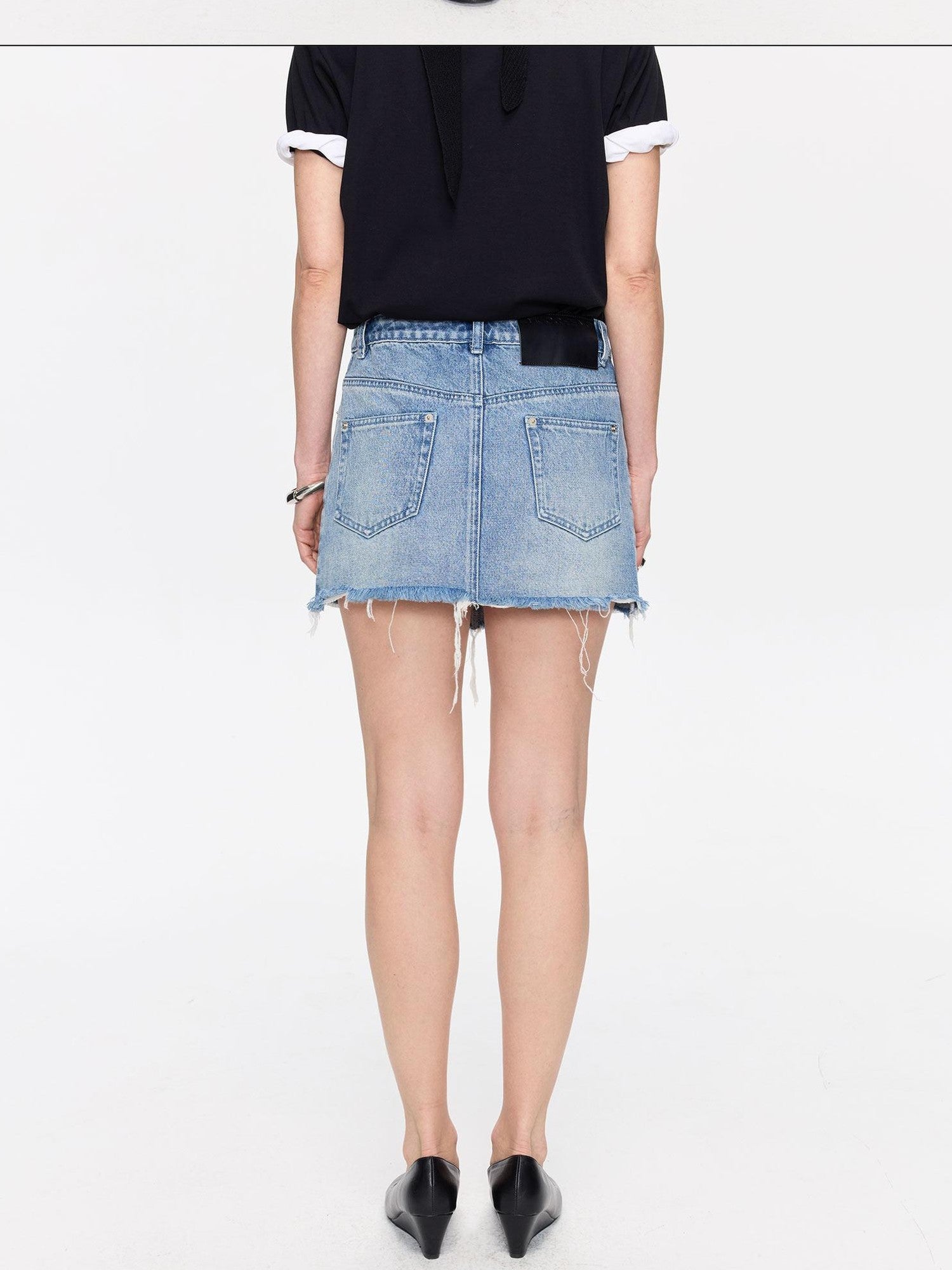 LYUOCHENG Washed Blue Frayed Straight Low Waist Women&