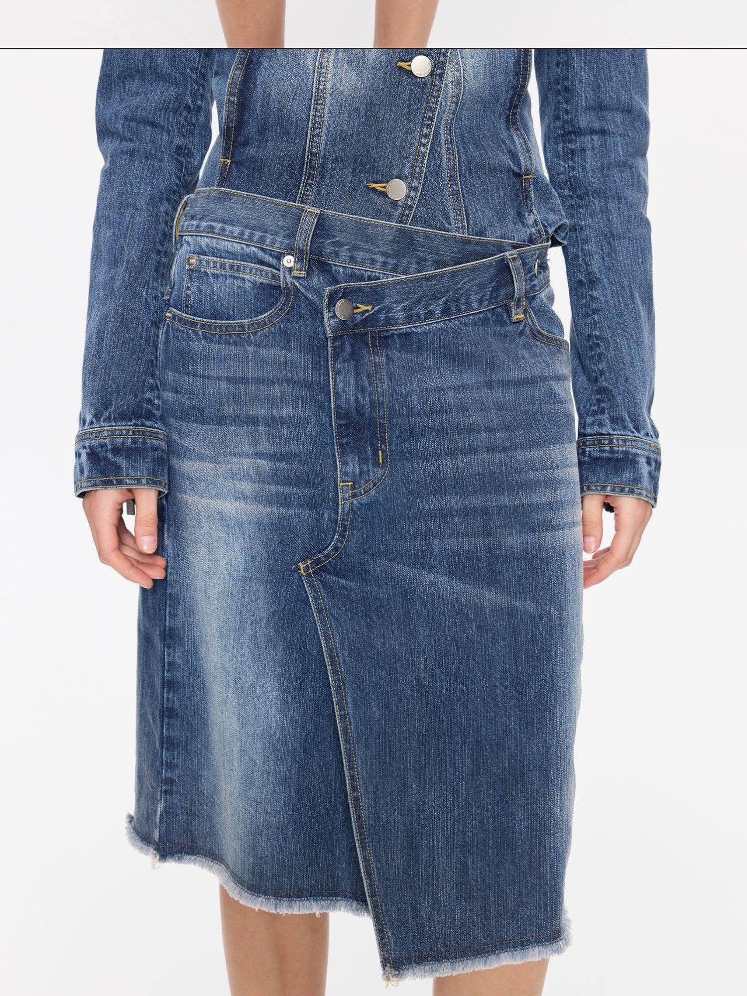 LYUOCHENG Washed Slub Asymmetrical Low Rise Women&