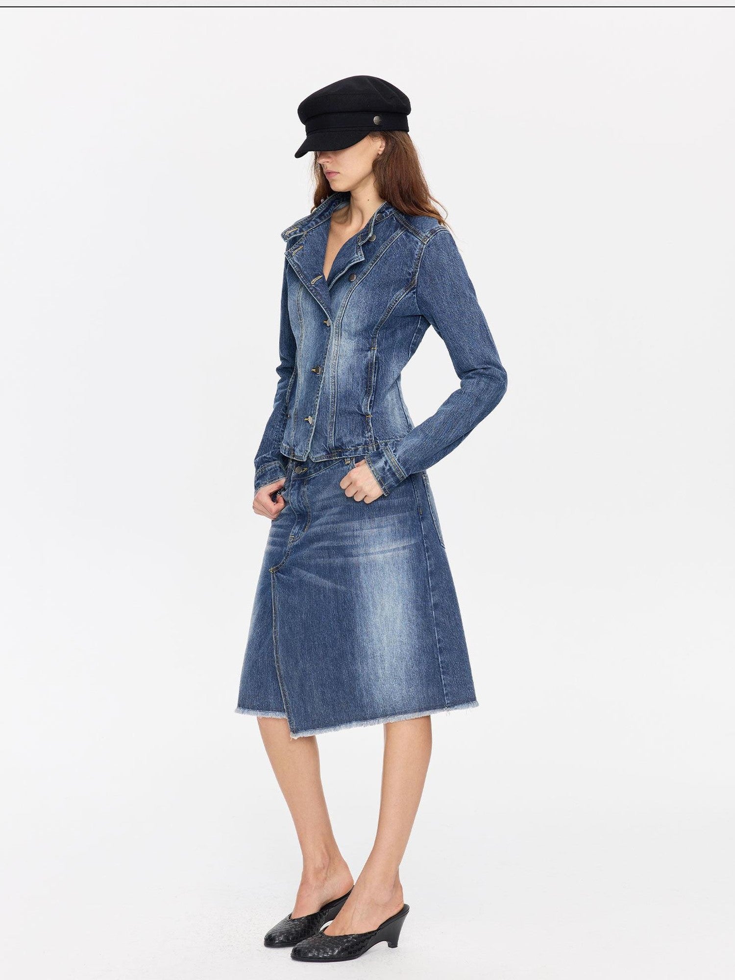 LYUOCHENG Washed Slub Asymmetrical Low Rise Women&
