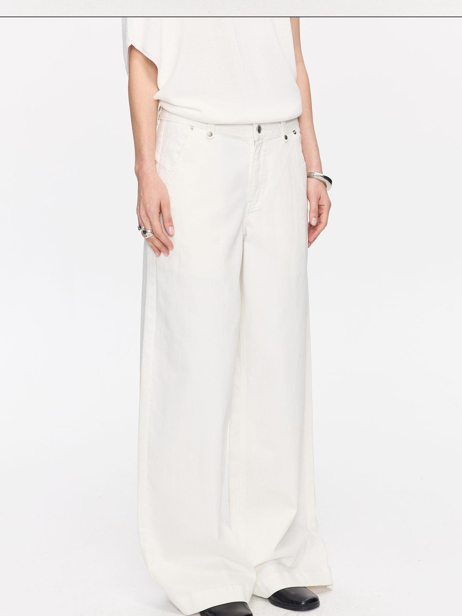 LYUOCHENG White Slight Flare Natural Waist Stretch Women&