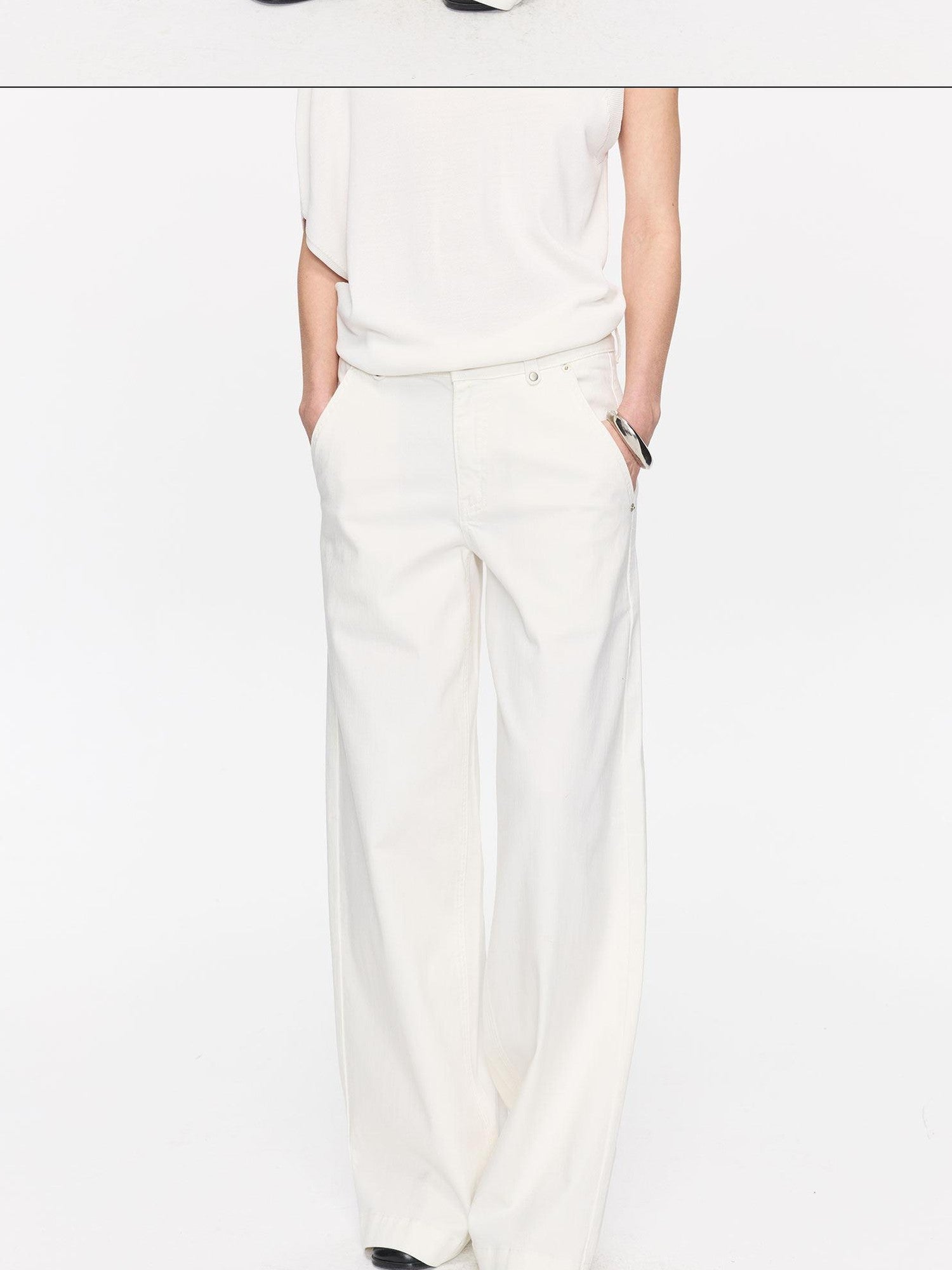 LYUOCHENG White Slight Flare Natural Waist Stretch Women&