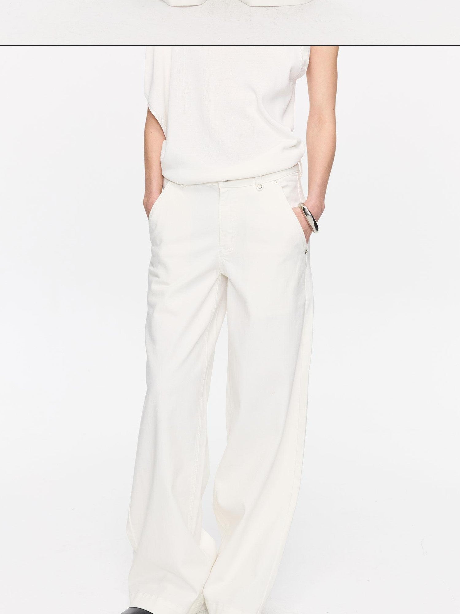 LYUOCHENG White Slight Flare Natural Waist Stretch Women&