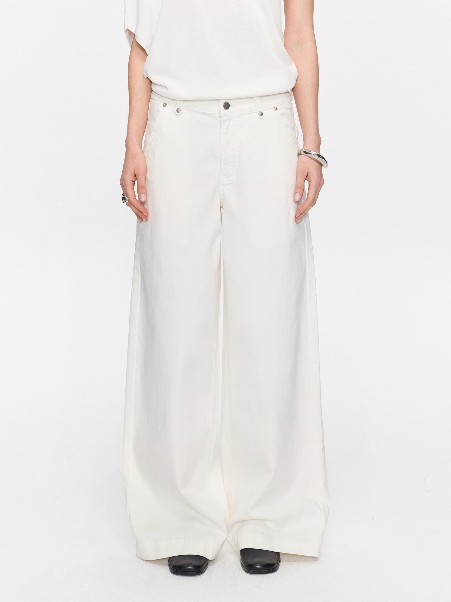 LYUOCHENG White Slight Flare Natural Waist Stretch Women&