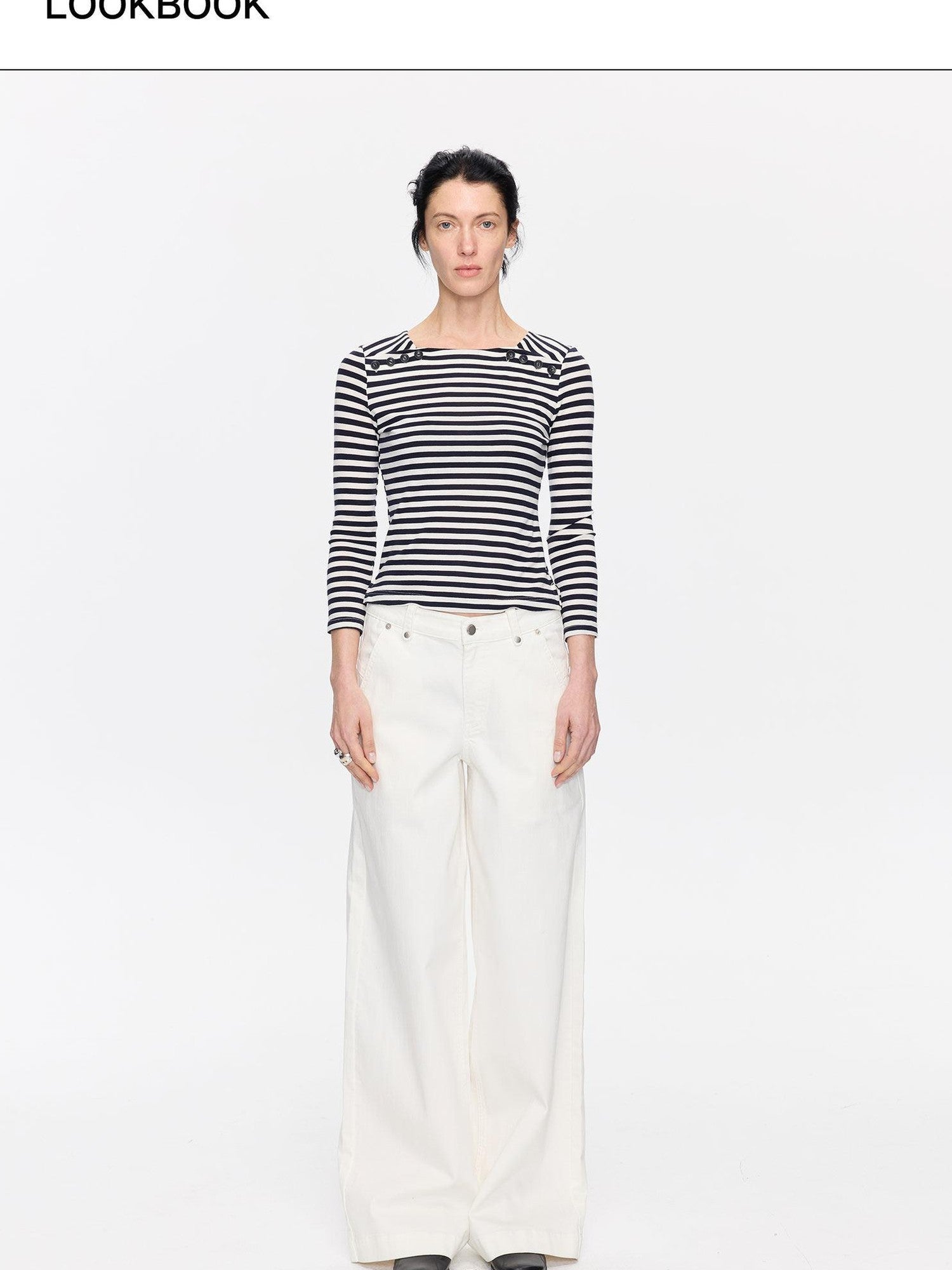 LYUOCHENG White Slight Flare Natural Waist Stretch Women&