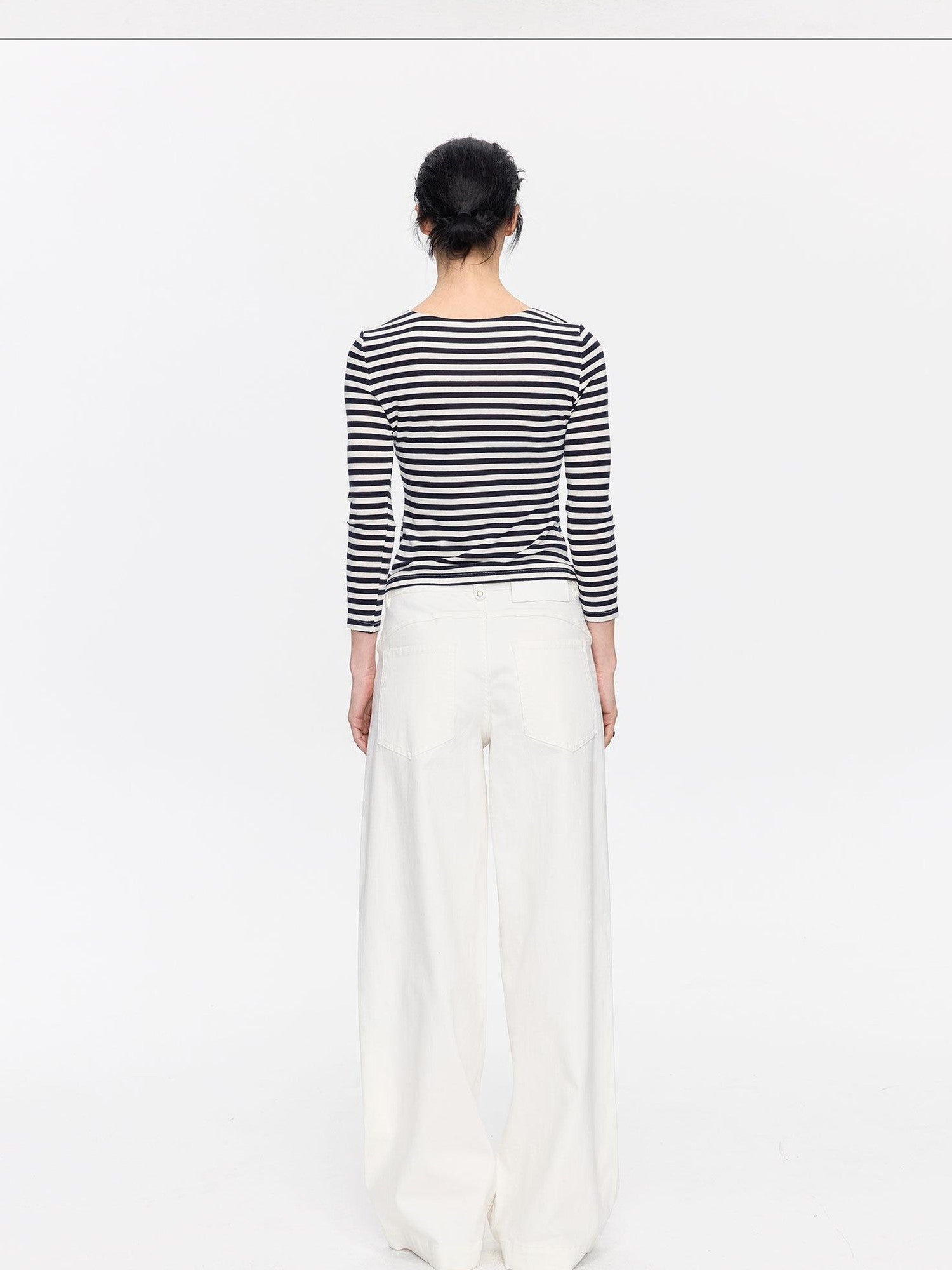 LYUOCHENG White Slight Flare Natural Waist Stretch Women&