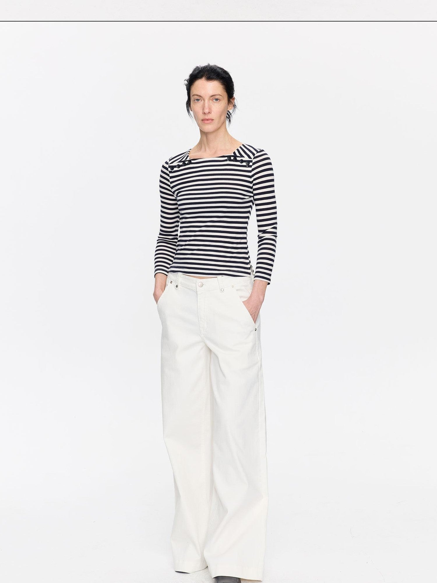LYUOCHENG White Slight Flare Natural Waist Stretch Women&
